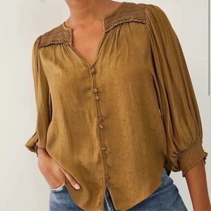 Anthropologie Mustard Button-Up Blouse